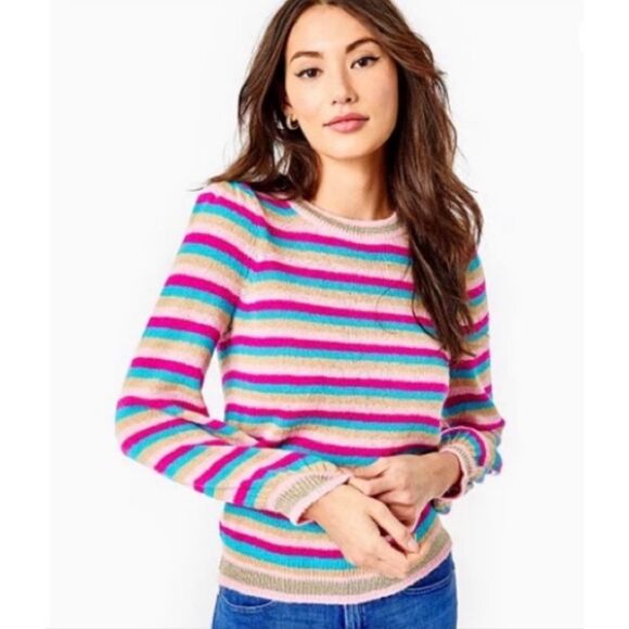 Lilly Pulitzer Marceletta sweater berry soiree carnival stripe Sz L - Picture 1 of 8